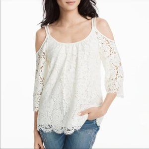 WHBM Cream Cold Shoulder Lace Blouse Size Medium